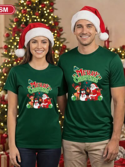 Merry Christmas T-Shirt 200 GSM Premium Cotton Unisex Round Neck – Festive Green Design, Wholesale Prices, Ready Stock Malaysia-CM201
