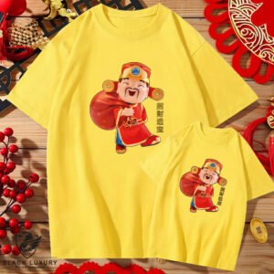 Lucky God of Wealth Print Cotton T-Shirt Unisex