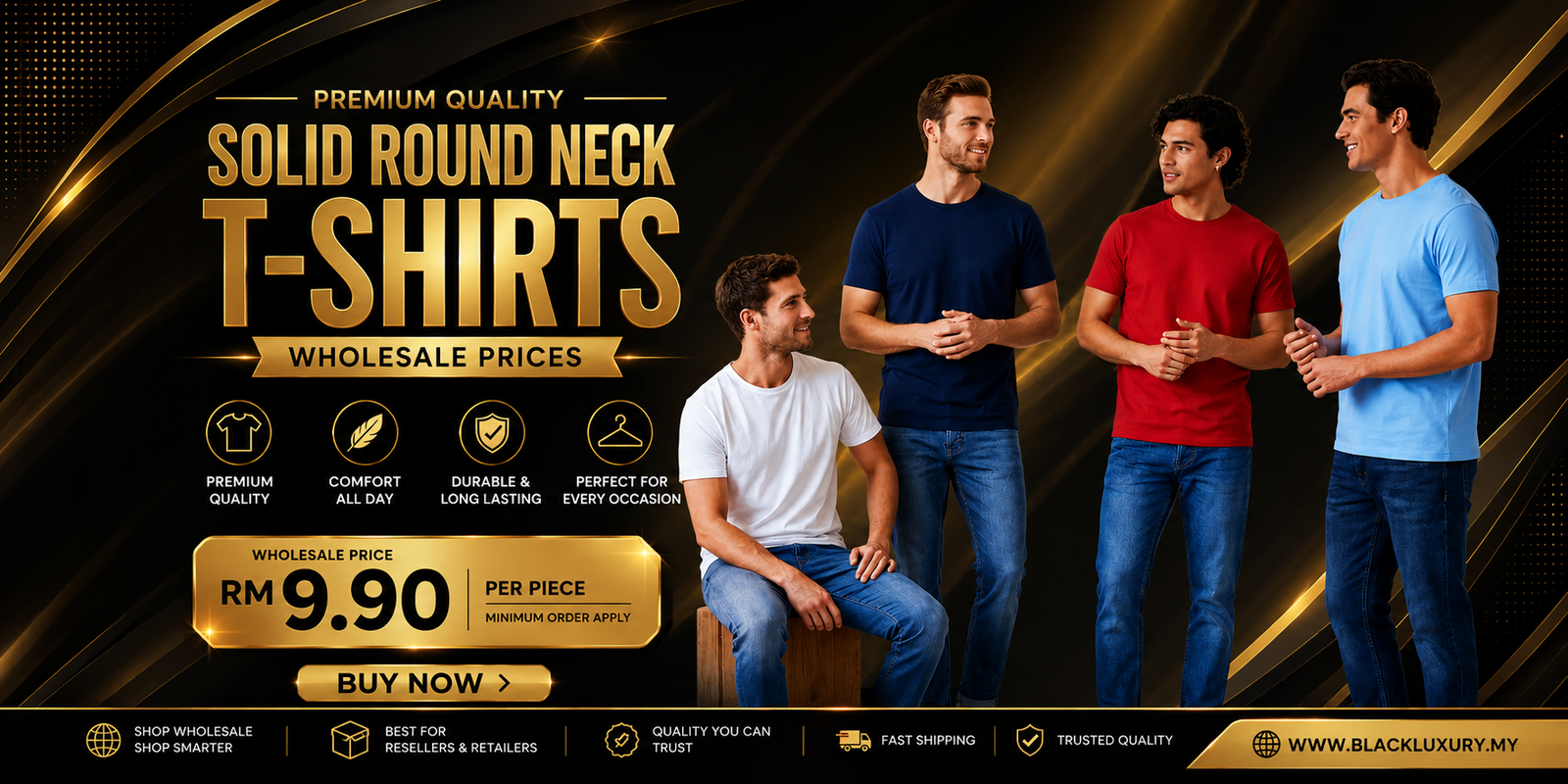Black Luxury Premium Solid Round Neck T-Shirts