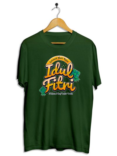 Hari Raya Aidil Fitri Adult Unisex Cotton Round Neck Green T-Shirt by Black Luxury Malaysia