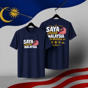 Saya Anak Malaysia Merdeka Cotton Round Neck Navy T-Shirt Front and Back Print